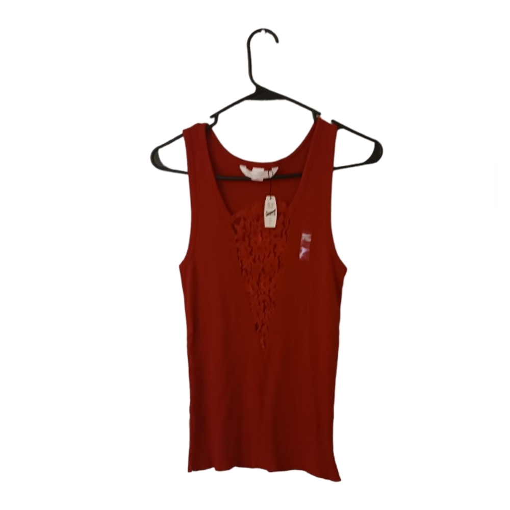 Victoria's Secret Ribbed Lace Tank Top Red Size Large Stretchy Cotton Nylon‎
